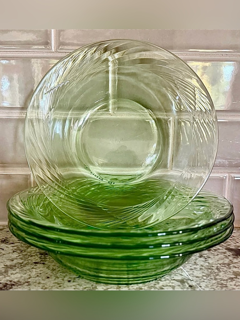 Pyrex Festiva Spring Green Swirl Bowls Set of 4 Vintage Glass